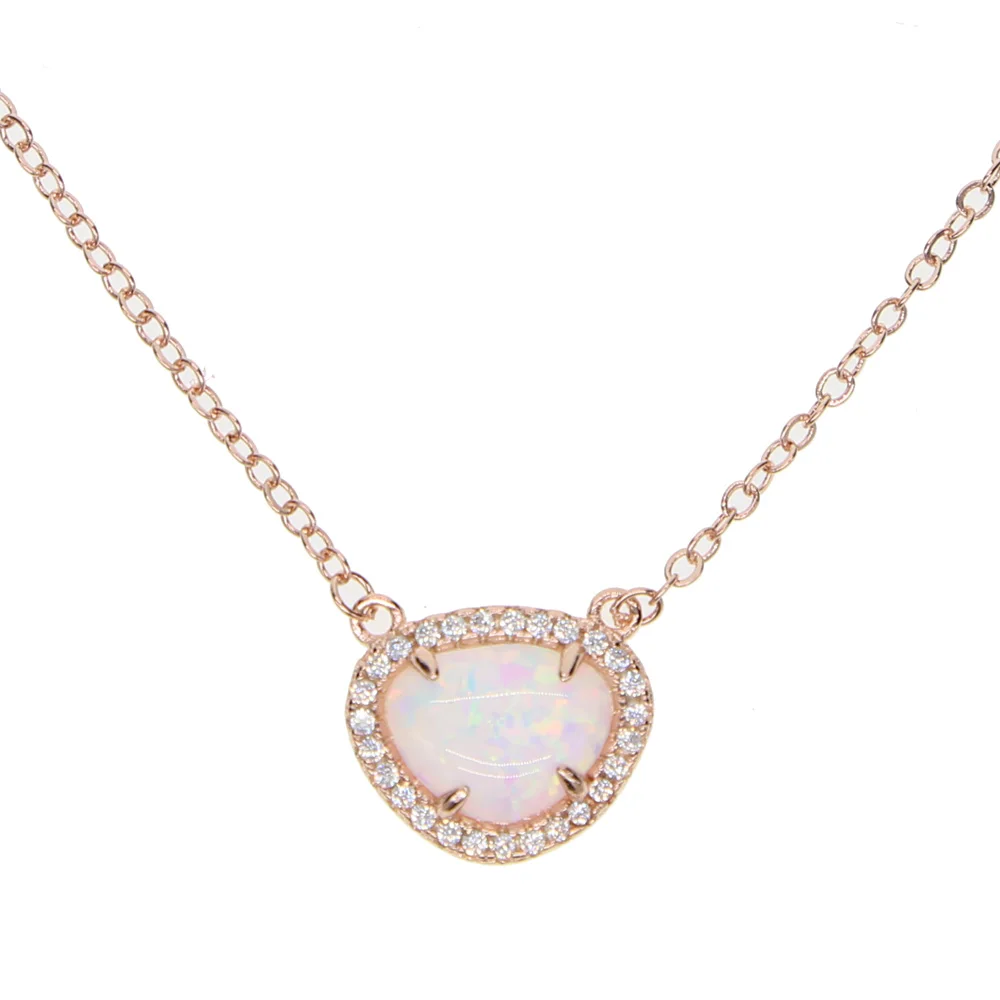

Uneven Opal Gem small cz arround rose silver color 2019 fashion european women lady trend necklace