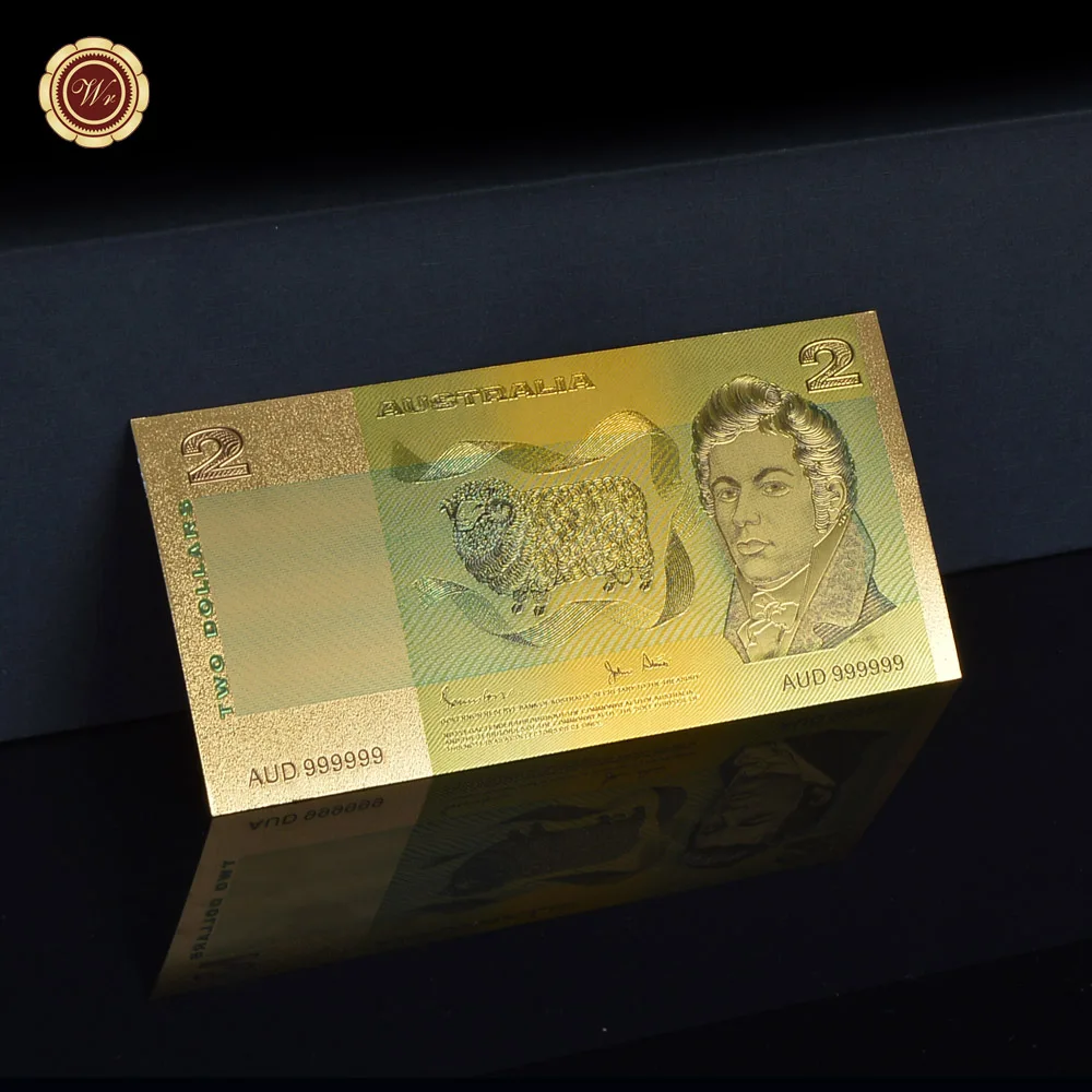 

WR Birthday Gift Australian Colorful Gold Banknote Home Decorative Art Crafts 2 Dollar Bill Note for Business Gifts 1:1 Size