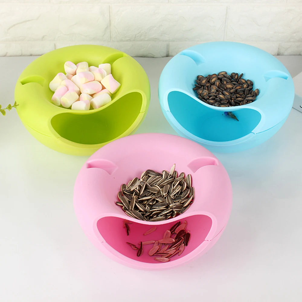 Kitchen Plastic Lazy Person Fruit Bowl A Fruit Bowl Can Be Opened Double Candy Dish Round Fruit Box Melon Seeds Fruit Candy Skin (3)