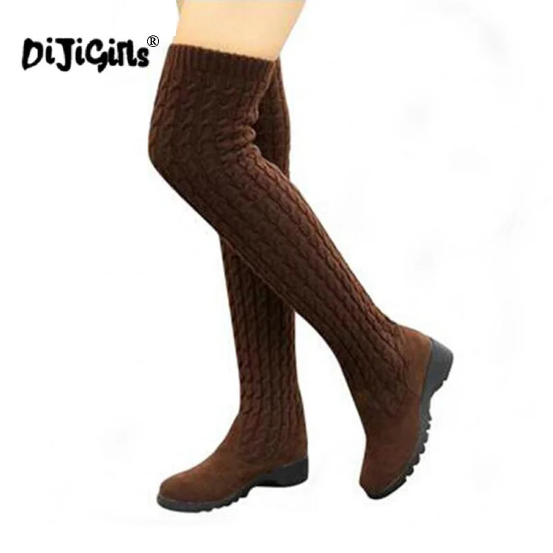 DIJIGIRLS/; модные вязаные женские сапоги до колена; эластичные облегающие теплые высокие сапоги до бедра; сезон осень-зима; женская обувь; размер 40