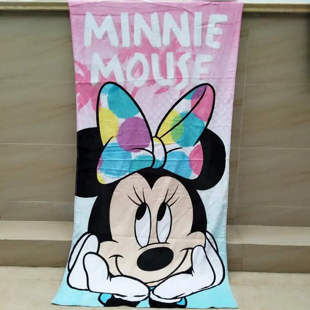 Serviette de bain/de plage 100% coton | Dessin animé Disney Minnie Mickey Mouse, 75x150cm, serviette cadeau d'anniversaire pour enfants