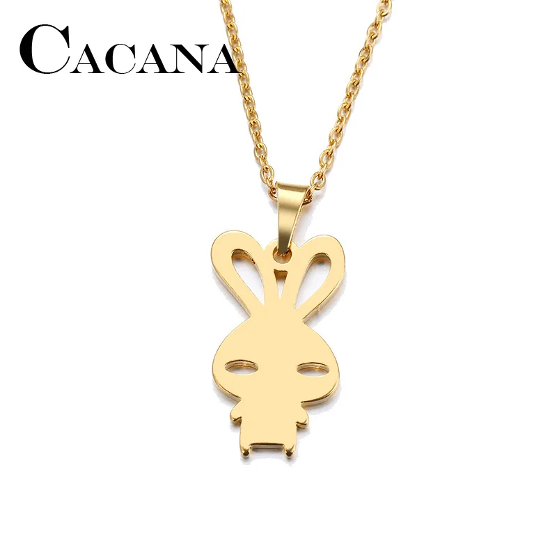 CACANA Stainless Steel Necklace For Women Man Lover's Rabbit Gold And Silver Color Pendant Necklace Engagement Jewelry