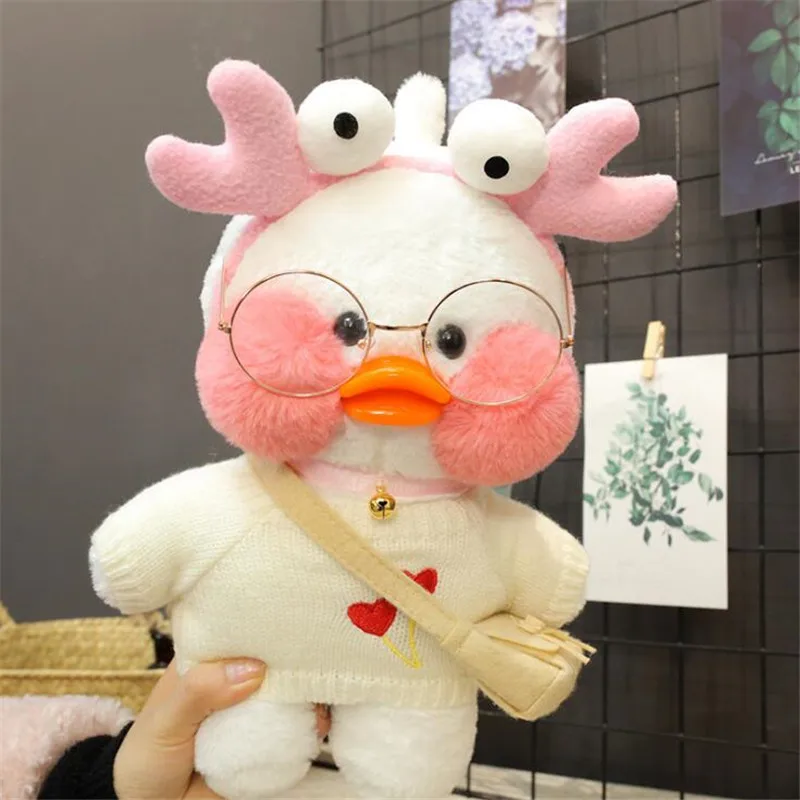 Белый LaLafanfan Kawaii кафе Мими желтая утка плюшевая игрушка милая мягкая кукла мягкие животные куклы детские игрушки подарок на день рождения для детей - Цвет: 2