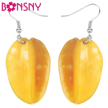 

Bonsny Acrylic Yellow Carambola Earrings Big Long Dangle Drop Fashion Jewelry For Women Girls Ladies Teens Wholesale Gift Fruit