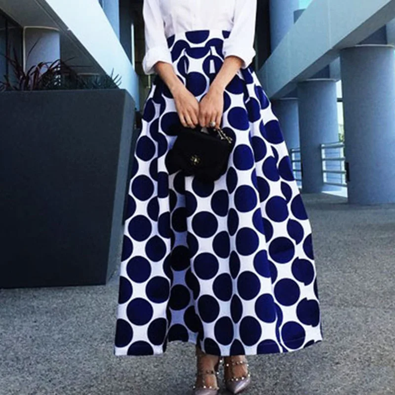 

Women Long Maxi Skirt Autumn Summer 2019 Printed Flower Dot High Waist Plus Size Muslim Skirt Women England Work Pengpeng Style