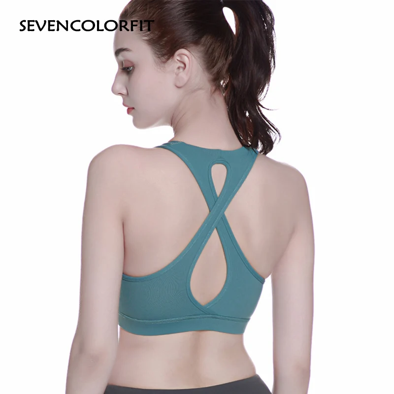 Sevencolorfit спортивный бюстгальтер прочный анти-провисания ударопрочное покрытие мягкий пуш ап женский йога фитнес-Спорт Топ-бра - Цвет: Blue