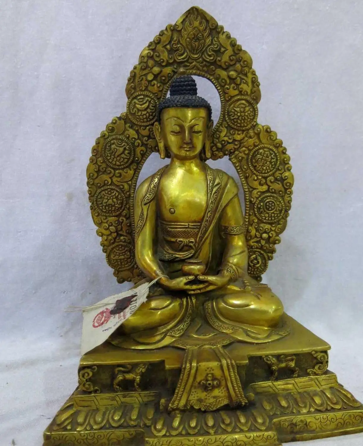 

10" Tibet bronze gilt handmade eight treasures Medicine Buddha Sculpture Statue