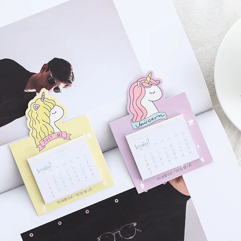 Kawaii Unicorn магнит календарь 2018 2020 Творческий Вертикальная бумага Multi-function коробка для хранения расписание планировщик тетрадь