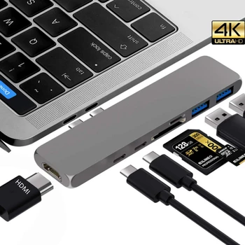 

USB 3.1 Type-C Hub To HDMI Adapter 4K Thunderbolt 3 USB C Hub with Hub 3.0 TF SD Reader Slot PD for MacBook Pro/Air 2018