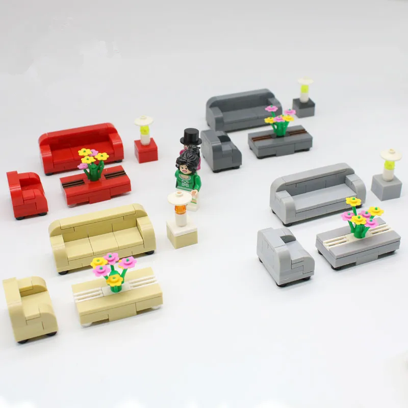 

Compatible Legoing Sofa Living Room Scenes Table Flower Building Blocks DIY Bricks Compatible With Legoed Garden Accessories Toy