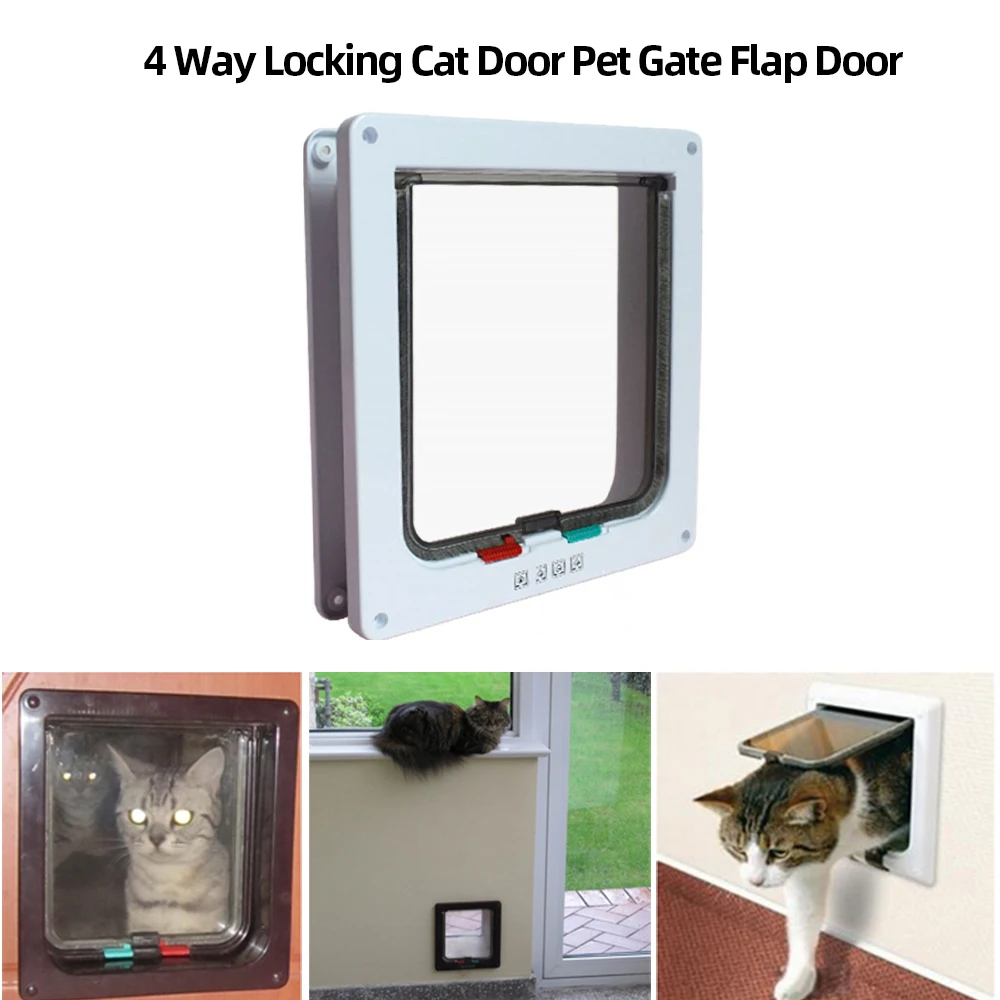 

Abs Plastic Kittens Pet Cat Gate Door Easy To Install 4 Way Locking Cat Transparent Flap Door