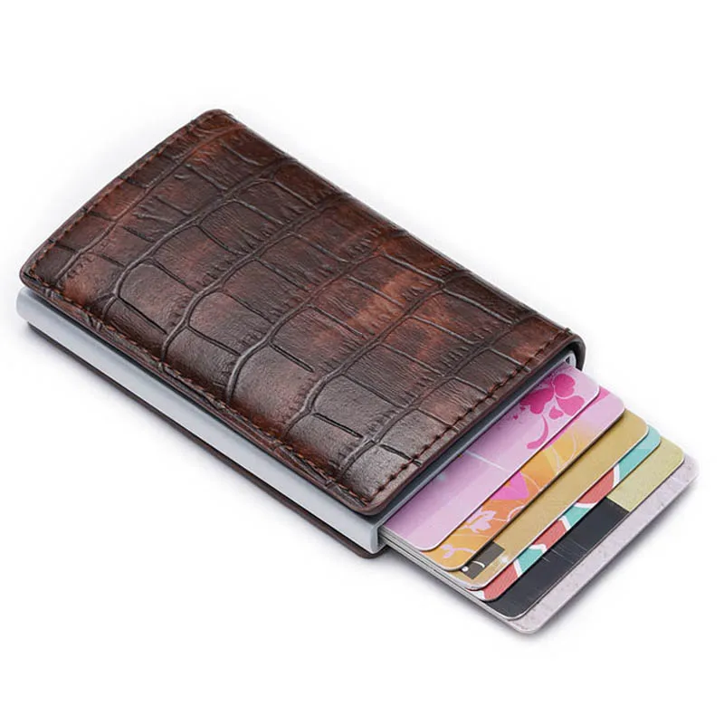 

2019 New RFID Aluminium Credit Card Holder Crocodile pattern Card Holder Metal Leather Wallet Antitheft Men Automatic Card Case