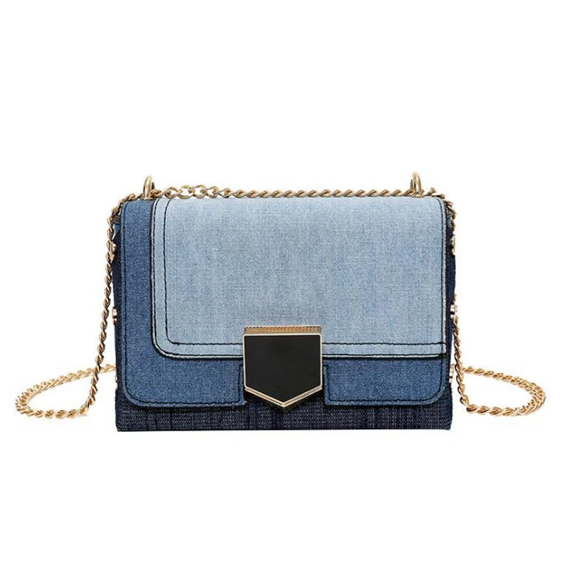 Новая женская модная джинсовая сумка-мессенджер, джинсовая женская сумка через плечо с цепочками, высококачественные Лоскутные сумки на плечо для дам LL162 - Цвет: Синий
