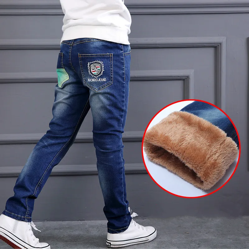

Kids Boys fashion jeans autumn and winter, the new 2017 in children's leisure trousers pattern with warm baby cashmere pants