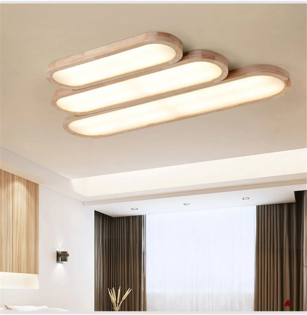Лампы в японском стиле, светодиодный потолочный светильник-пазл для спальни, гостиной, скандинавских татами, длинная полоска в форме твердой древесины, офисный светодиодный подвесной светильник