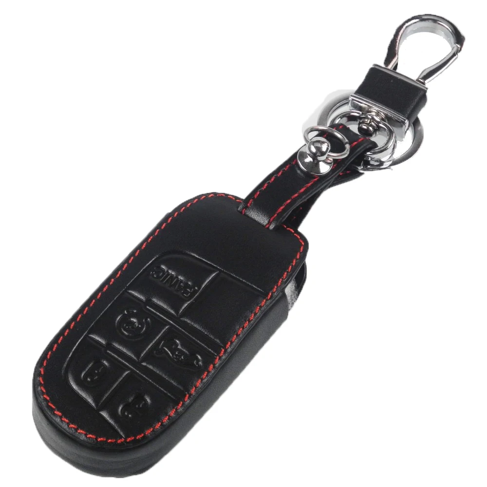 

5 Button Leather Car Key Case Cover Fob KeyChain for Fiat Dodge Charger Dart Challenger Durango Jeep Grand Cherokee Chrysler 300