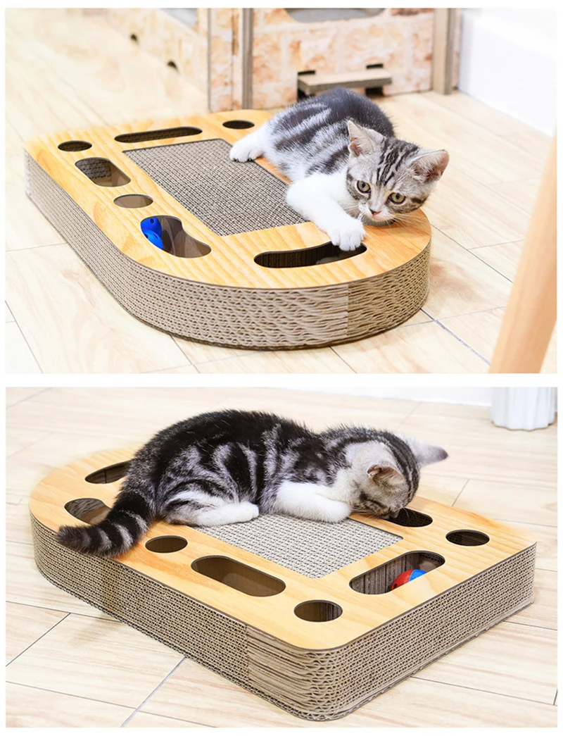 Гофрированная Когтеточка для кошек с колокольчиками, Когтеточка, коврик для кровати, интерактивная обучающая игрушка для кошек, шлифовальные когти, защищающая мебель