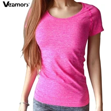 VEAMORS Йога тренажерный зал компрессионные колготки женские спортивные футболки, Сухой Быстрый бег короткий рукав Фитнес Женская одежда тройники топы