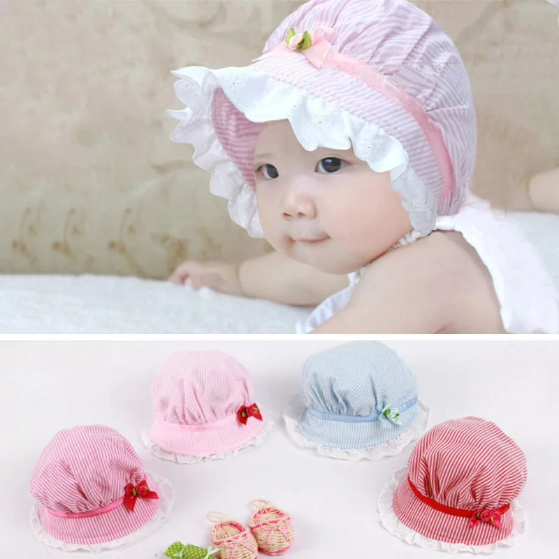 

Cute Baby Caps Lovely Lace Bowknot Summer Girl Hat Children's Baby Striped Sun Hat Cap for Kid Chirldren