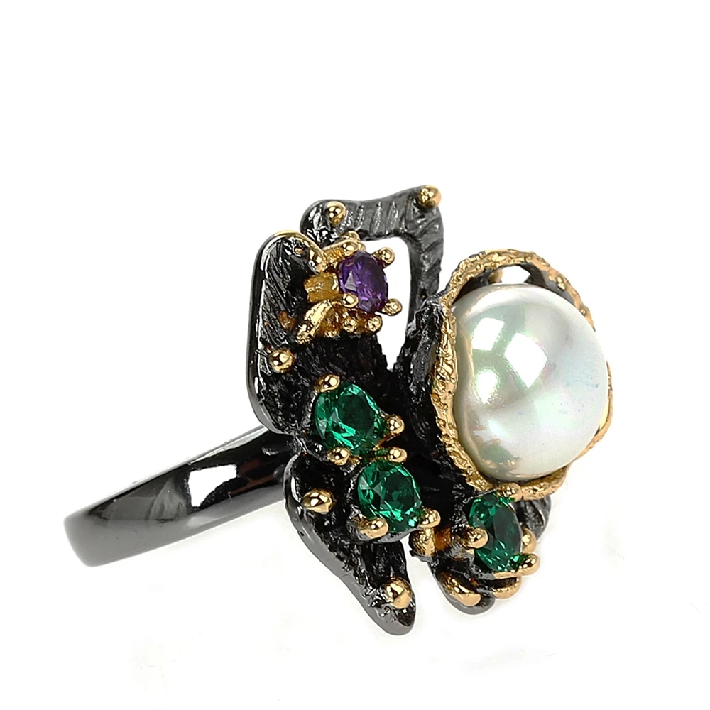WA11637 pearl flower ring women vintage gothic stone jewelry (4)
