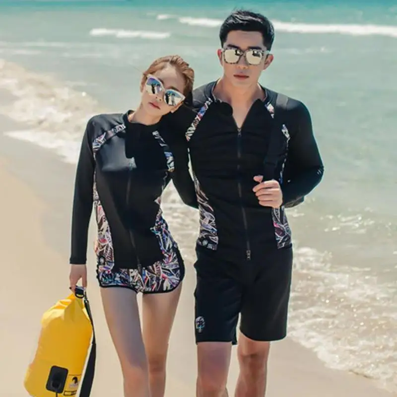 الأزواج ملابس السباحة طفح الحرس الرجال النساء سترة طويلة الأكمام السراويل السراويل البرازيلي ملابس الشاطئ تصفح لباس سباحة Rashguards ملابس الغو...