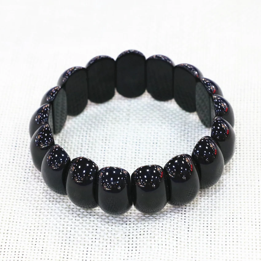 Wristband Bracelet Women Natural Agates Onyx Stone 12x21mm Black