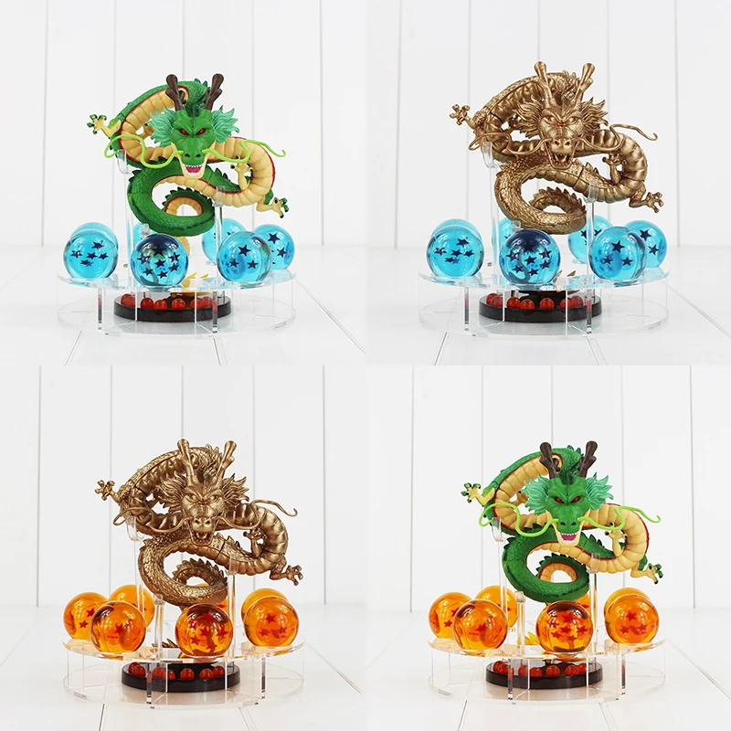 

15cm Dragon Ball Z Shenron Figures Toy Golden and Green Dragon Figure Set Shenlong + 7pcs 4cm Dragonballs Shelf Toy