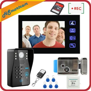 

7 inch Color Touch Screen RFID Password Video Door Phone Intercom System+Electric Strike Lock+Wireless unlock 16GB Video Recor