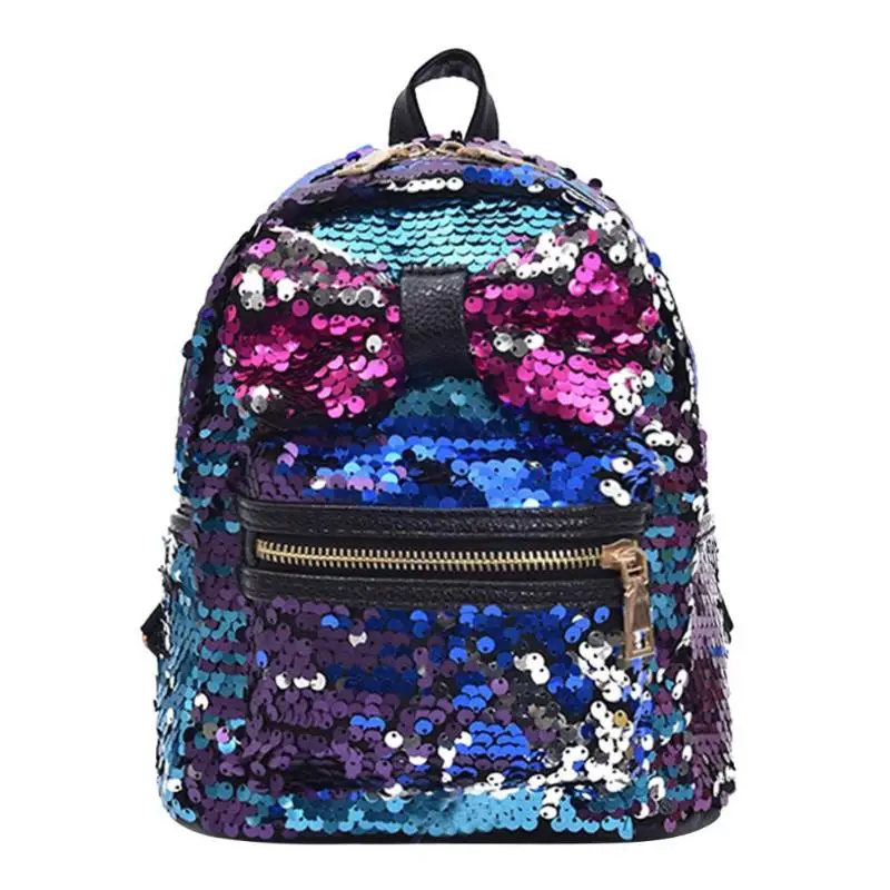 

Glitter Sequins Backpack Women's Fashion Big Bow PU Leather Travel Bag Girl's Shining Shiny School Book Rucksack Mochilas Z70