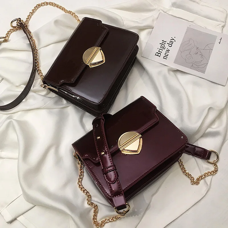 

Mini PU Patent Leather Handbags Bags for Women 2019 Small Crossbody Bags for Women Gold Chain Flap Cover Shoulder Bags B093