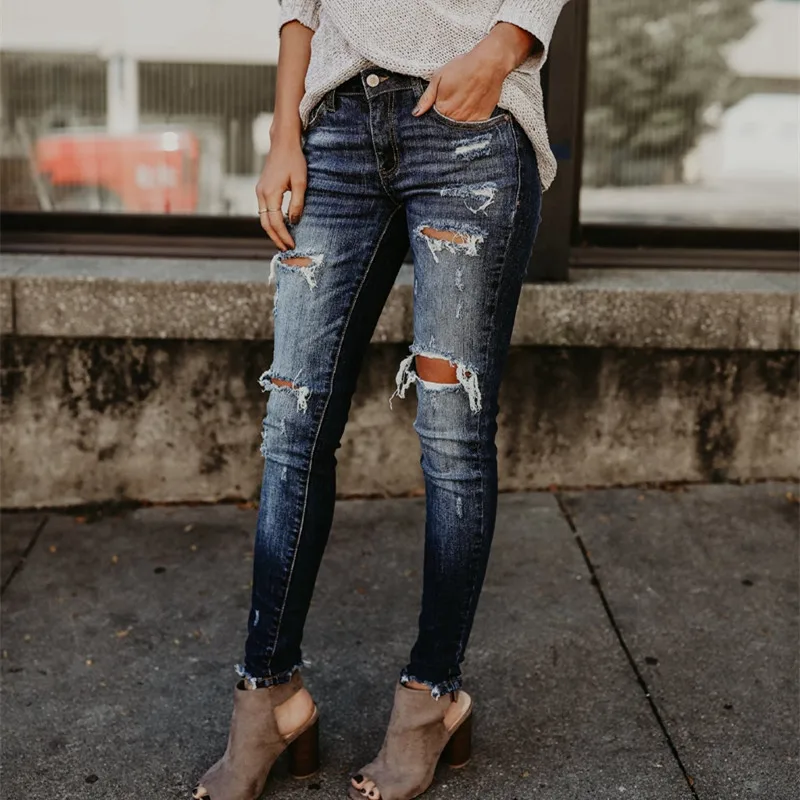Goedkoop Vriendje Gat Gescheurde Jeans Vrouwen Broek Cool Denim Vintage skinny push up jeans Hoge Taille Casual dames jeans Slim mom jeans