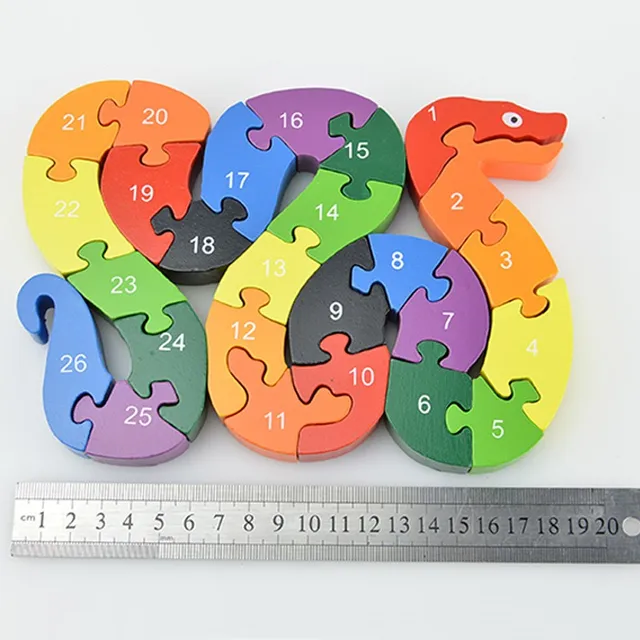 2018 snake shape wooden toys for children letters 3d puzzles brain 3 letter snake