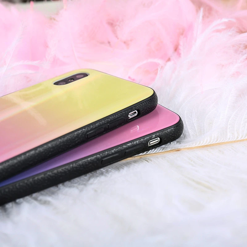 BONVAN For iPhone X 7 8 Plus Tempered Glass Back Case Gradient Color Laser Aurora Silicone Bumper For iPhone 7 6S 8 6 Plus Cover11