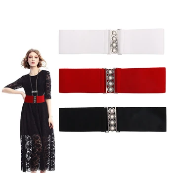 

Women Ladies Wide Waist Belt Thin Waistband Elastic Stretch Metal Buckle Belts