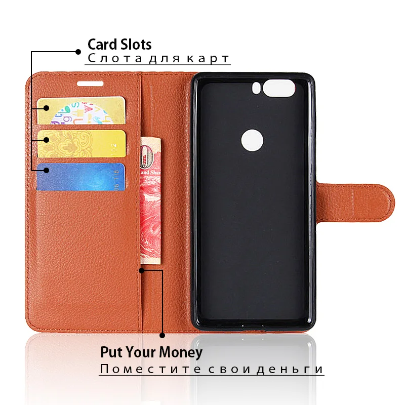 ZTE1347_2_Litchi Texture Wallet Leather Cover Case with Card Slots & Stand for ZTE Nubia Z17 Lite 5.5 inch