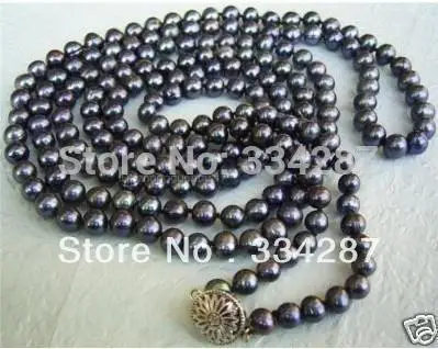 

Exquisite 7-8mm FW black pearl necklace 50