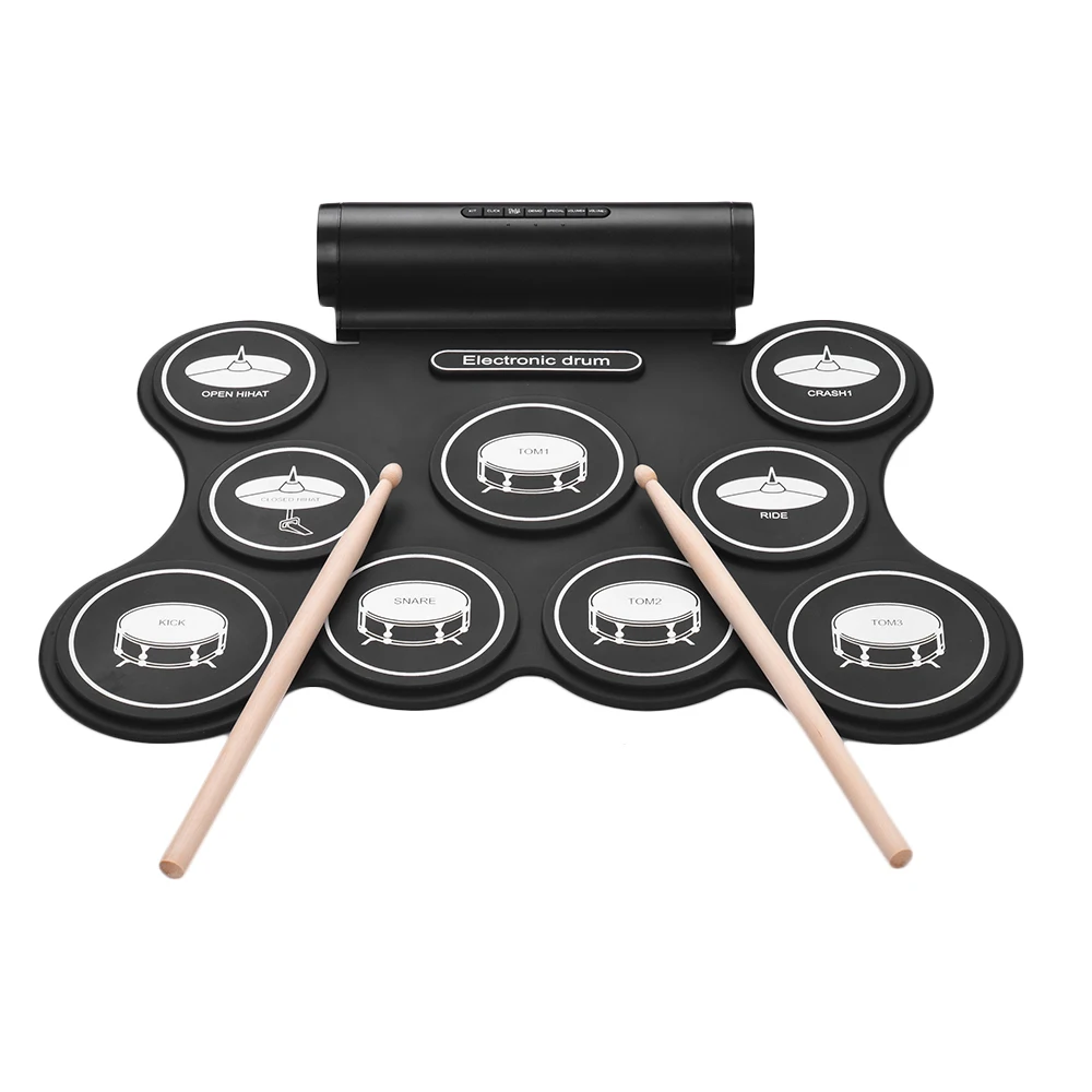 

Portable Stereo Digital Electronic Roll Up Drum Kit 9 Silicon Drum Pads Support MIDI Function Built-in Speakers USB Powered