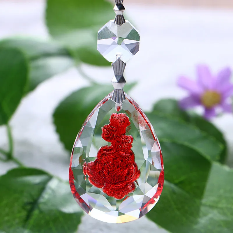 50mm Red Facet Rose Glass Crystal Prisms Suncatcher Chandeliers Parts Garland 1 Beads & 2 hooks Lustres Lamp Hang Drops Decor (3)
