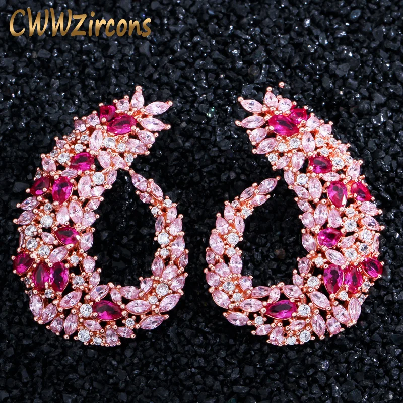 CWWZircons Rose Gold Luxury Popular Geometry Flower Multi