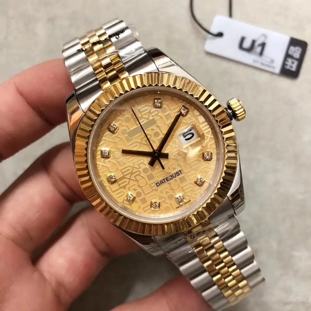 

Top Gold Luxury Computer face Datejust 41mm Date Presidential strap Original button Two Tone 2813 Automatic Movement Wristwatch