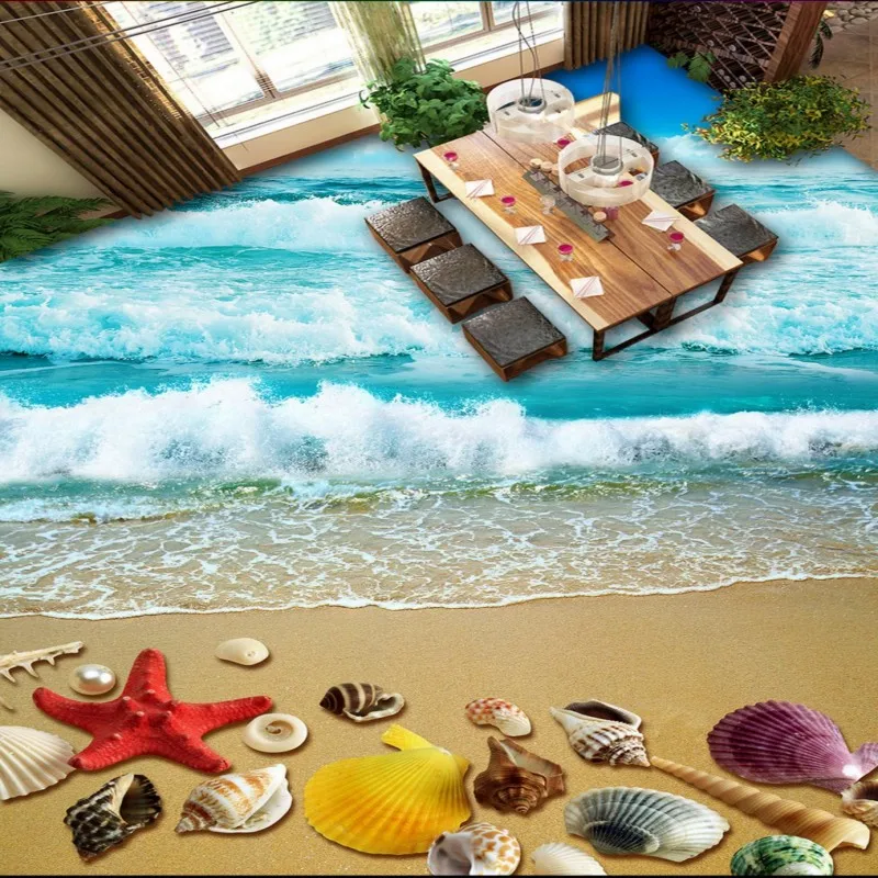 Free Shipping 3D stereo Beach shellfish starry bathroom hotel restaurant flooring lobby studio aisle wallpaper mural