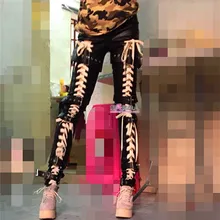 Женские брюки из искусственной кожи, женские певицы, сексуальные, повязки, кожа, мотоциклетные брюки, Dj костюм, Китайский народный танцевальный костюм для женщин, DJ