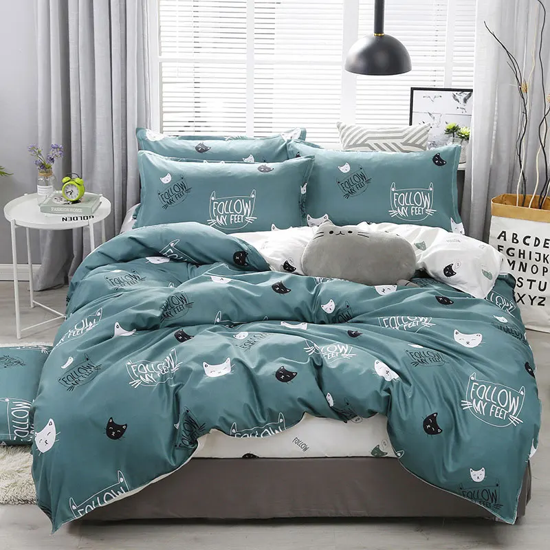 Комплект постельного белья из 4 предметов с мультяшным котом, пододеяльник для взрослых и детей, простыни и наволочки 2TJ-61003 - Цвет: 2TJ-61003-006