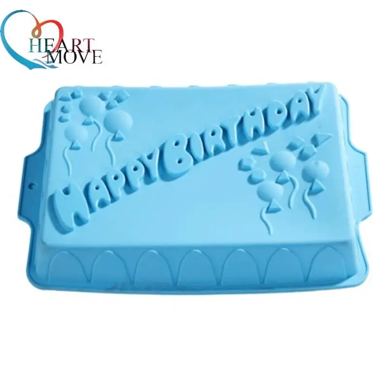 HEARTMOVE 34*23*4.5cm Big rectangle happy birthday silicone cake mold bakeware form for cake bakery kitchen accessorie Tool 9445