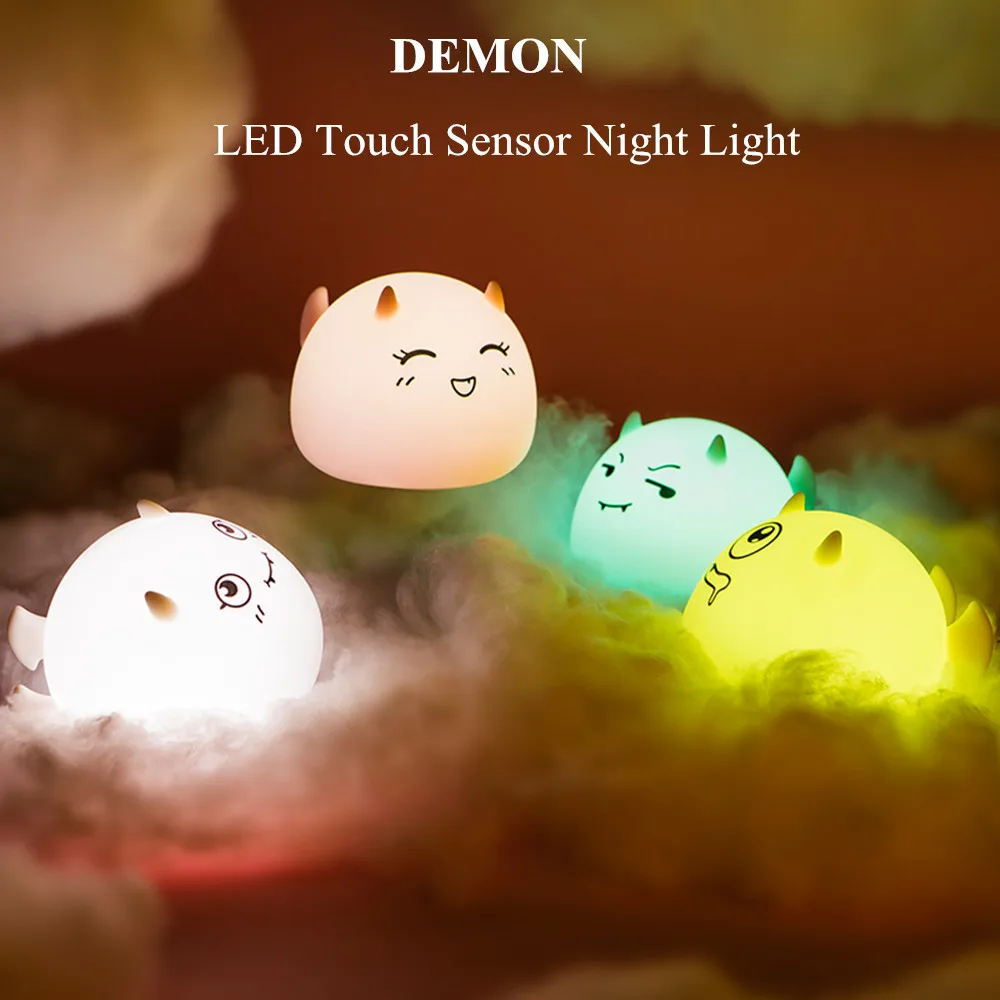 SuperNight Cute Cartoon Demon Ambient LED Night Light Silicone Rechargeable Touch Sensor Bedroom Tablet Lamp for Kids Girl Gift (1)