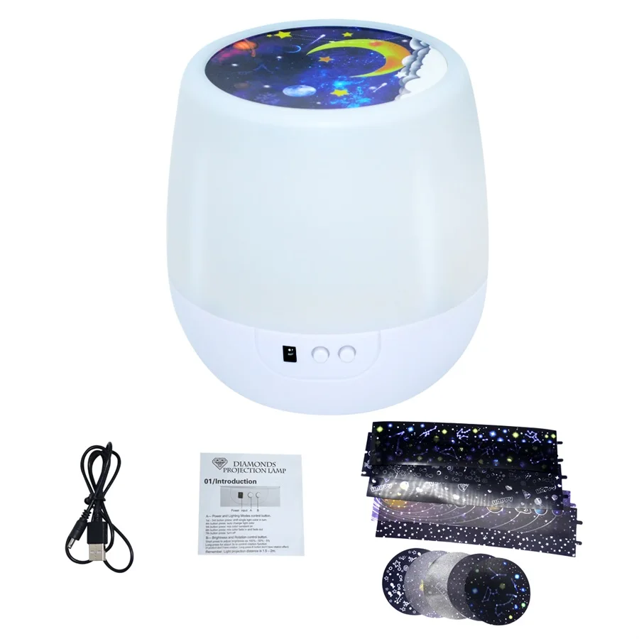 Rotation Starry Moon Night Lamp USB Charging Colorful Starry Sky Projector Night Light For Birthday Gift Romantic Baby Children