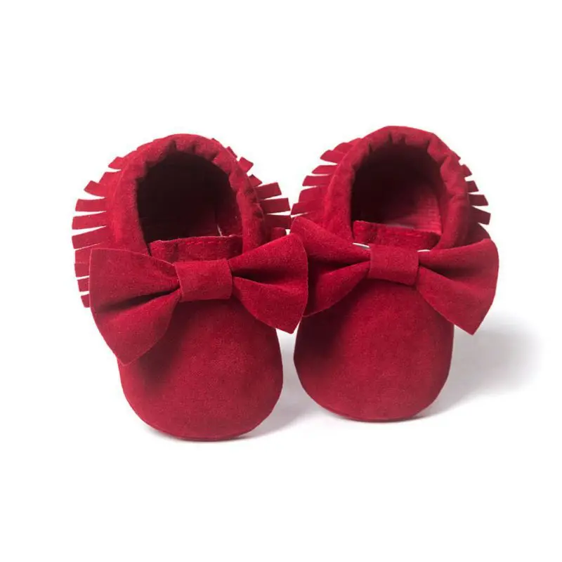 Обувь для маленьких девочек; обувь для малышей; мокасины для новорожденных; мягкая нескользящая обувь с бахромой на мягкой подошве для мальчиков и девочек - Цвет: Red