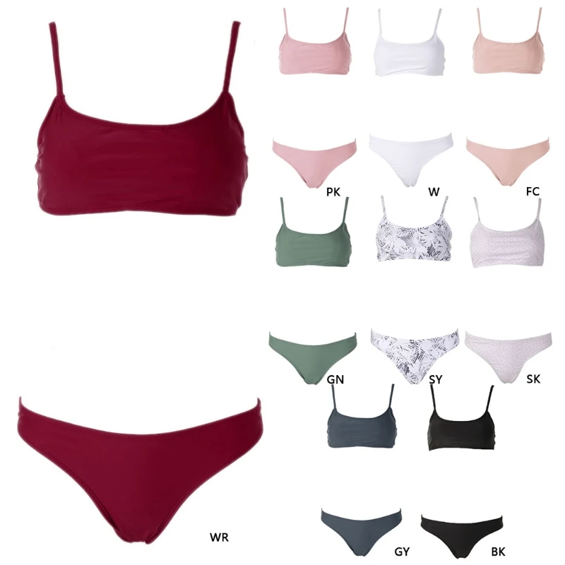 

Women Sexy Push Up Bra Low Waist Thongs Solid Color Bikini Set Triangle Swimsuit
