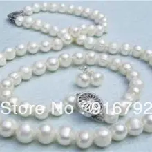8-9 мм Белый Подлинная Жемчужное Ожерелье Браслет Серьги(C0322