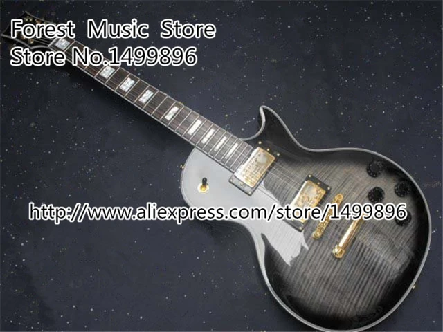 Cheap Chinese Musical Instruments Silverburst Tiger Flame LP Custom Electric Guitar 22 Frets Guitars Kits Lefty Available